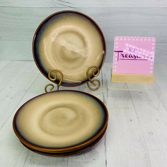 Sango NOVA BROWN 4933 Brown Edges Tan Center EarthenwareSalad Plates Set 4